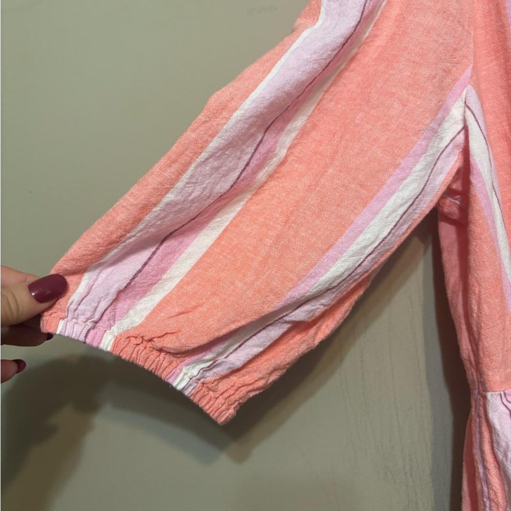 M&S Linen Viscose Pink Mix Striped Flowy Dress, Marks & Spencer - Picture 2 of 7